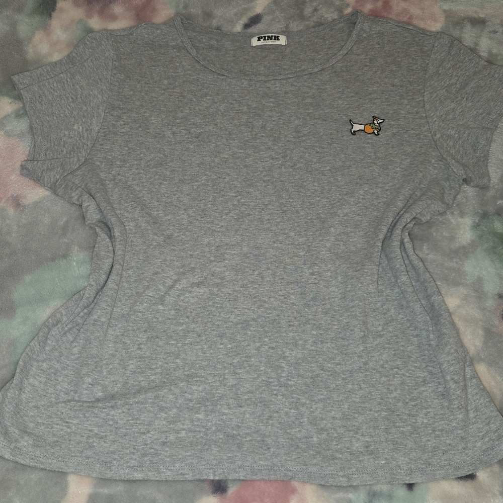PINK Victoria's Secret Heather Gray Tee With Halloween Dog Detail